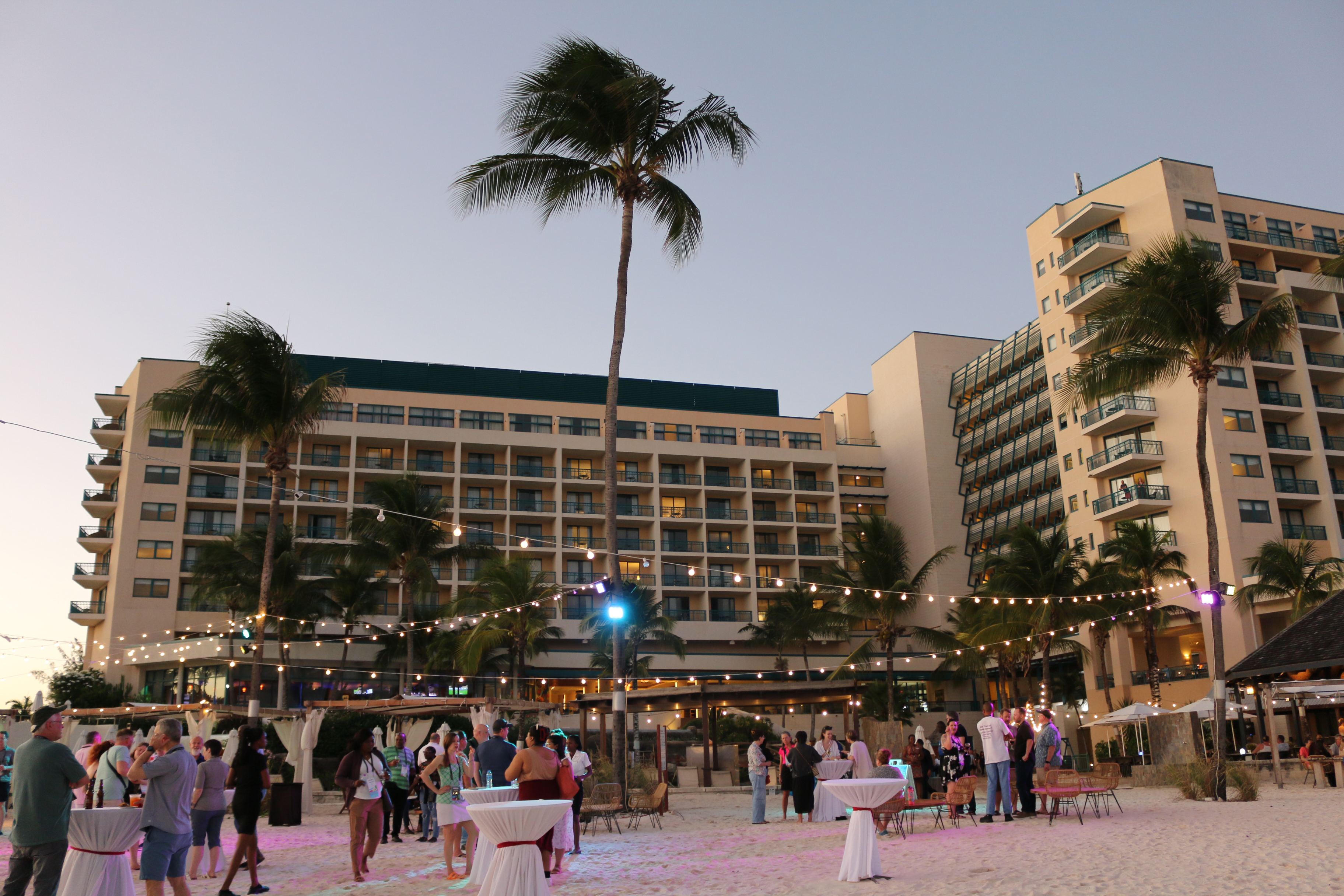 Photo of the ARIN 53 Welcome Reception on the beach outside the Hilton Barbados Resort