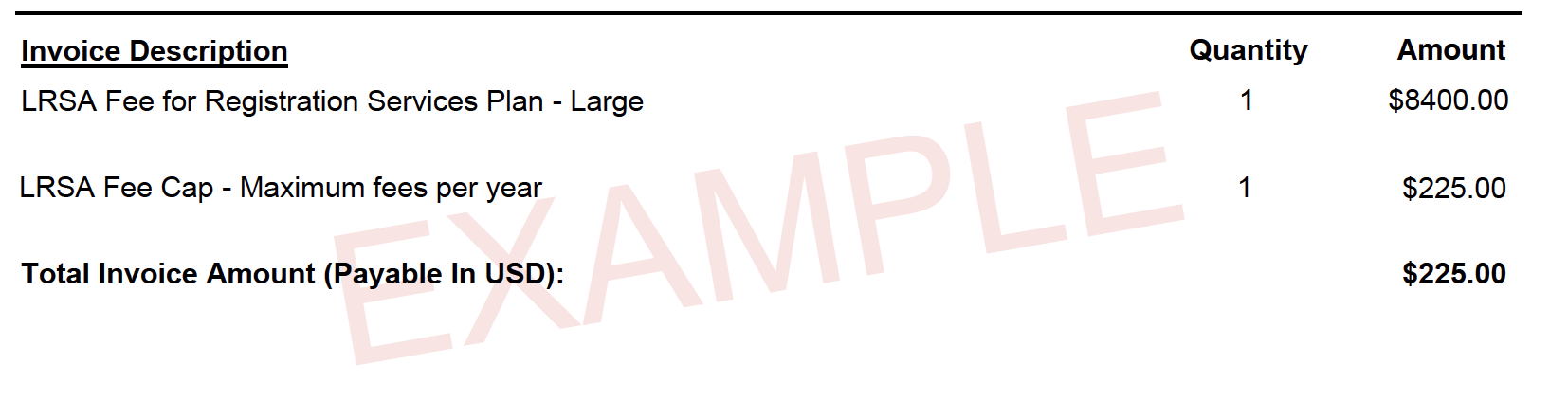 LRSA Fee Cap Example Invoice