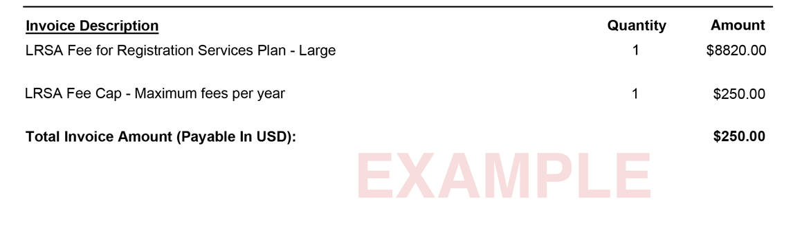 LRSA Fee Cap Example Invoice